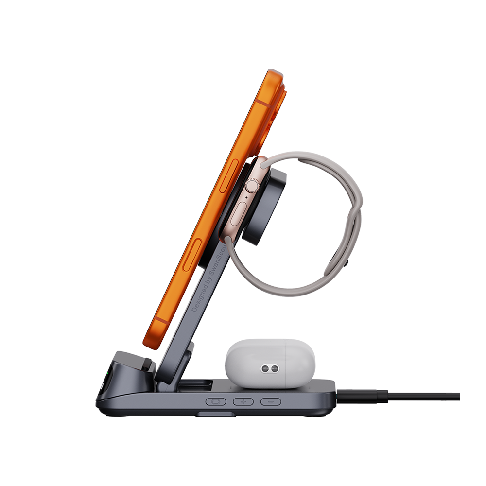 SwanScout 708M - شاحن لاسلكي مغناطيسي 3 في 1 لآبل