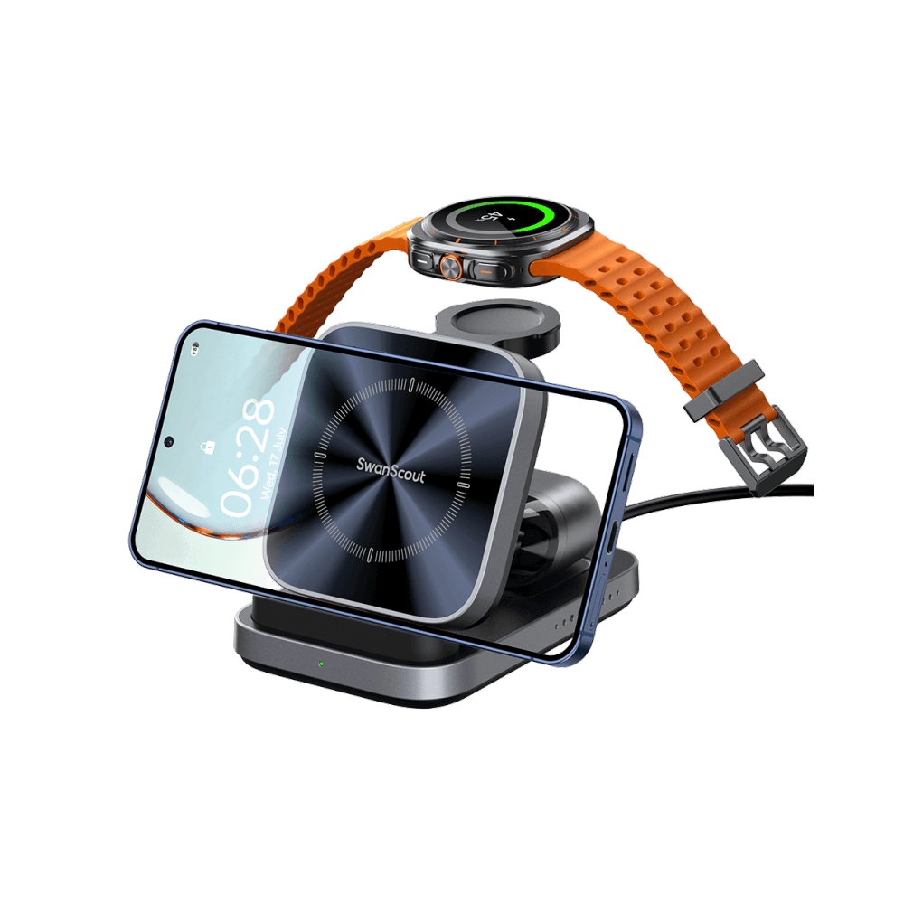 SwanScout 713S - Cargador inalámbrico plegable 3 en 1 para Samsung