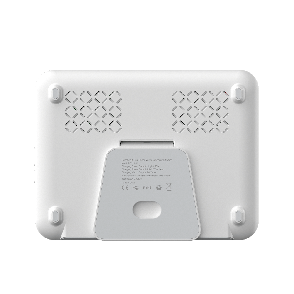 Rear view of SwanScout 504 showcasing the touch-control clock display with 4 adjustable brightness levels and 12/24-hour formats.