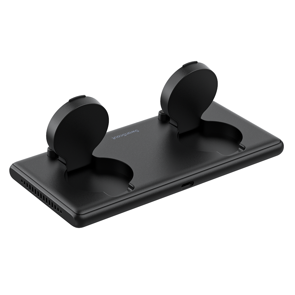 Rear-left view showing the heat-reducing design with separated coil and motherboard to keep charging temperatures 10.8°F lower.