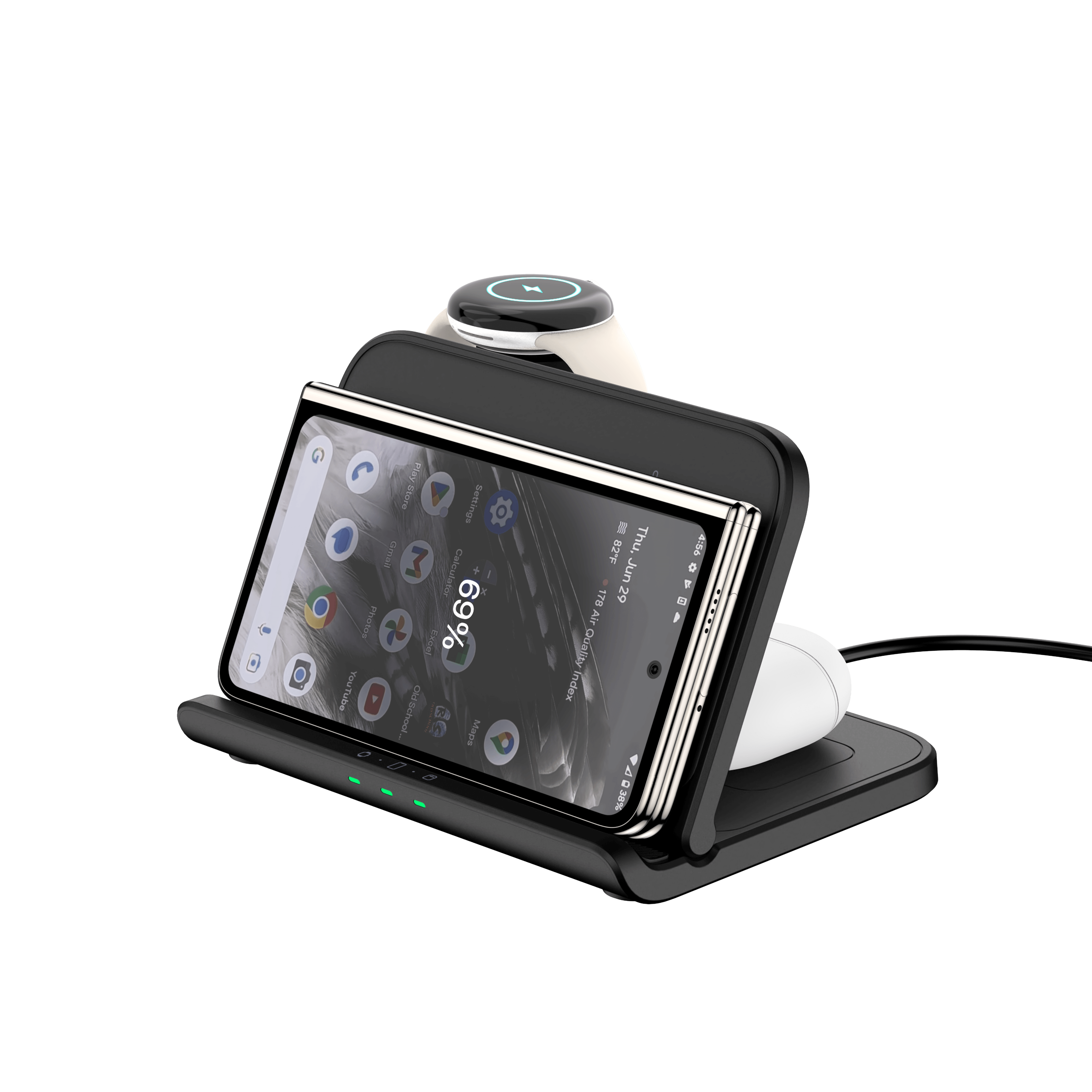 The SwanScout 705G functions as a reliable Pixel 9 Pro Fold wireless charging station, ideal for use on nightstands or work desks.