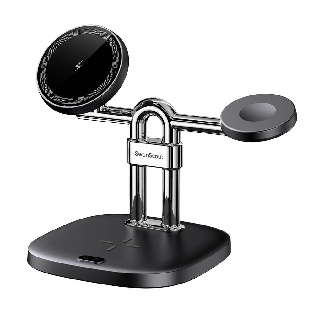 SwanScout 712M - 3-i-1 Magnetisk Trådlös Laddstation för Apple