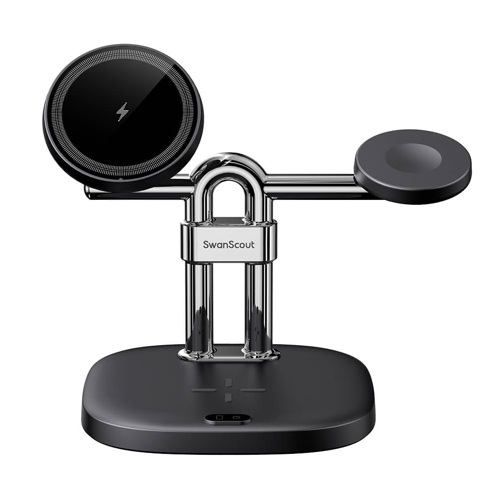 SwanScout 712M - 3-i-1 Magnetisk Trådlös Laddstation för Apple