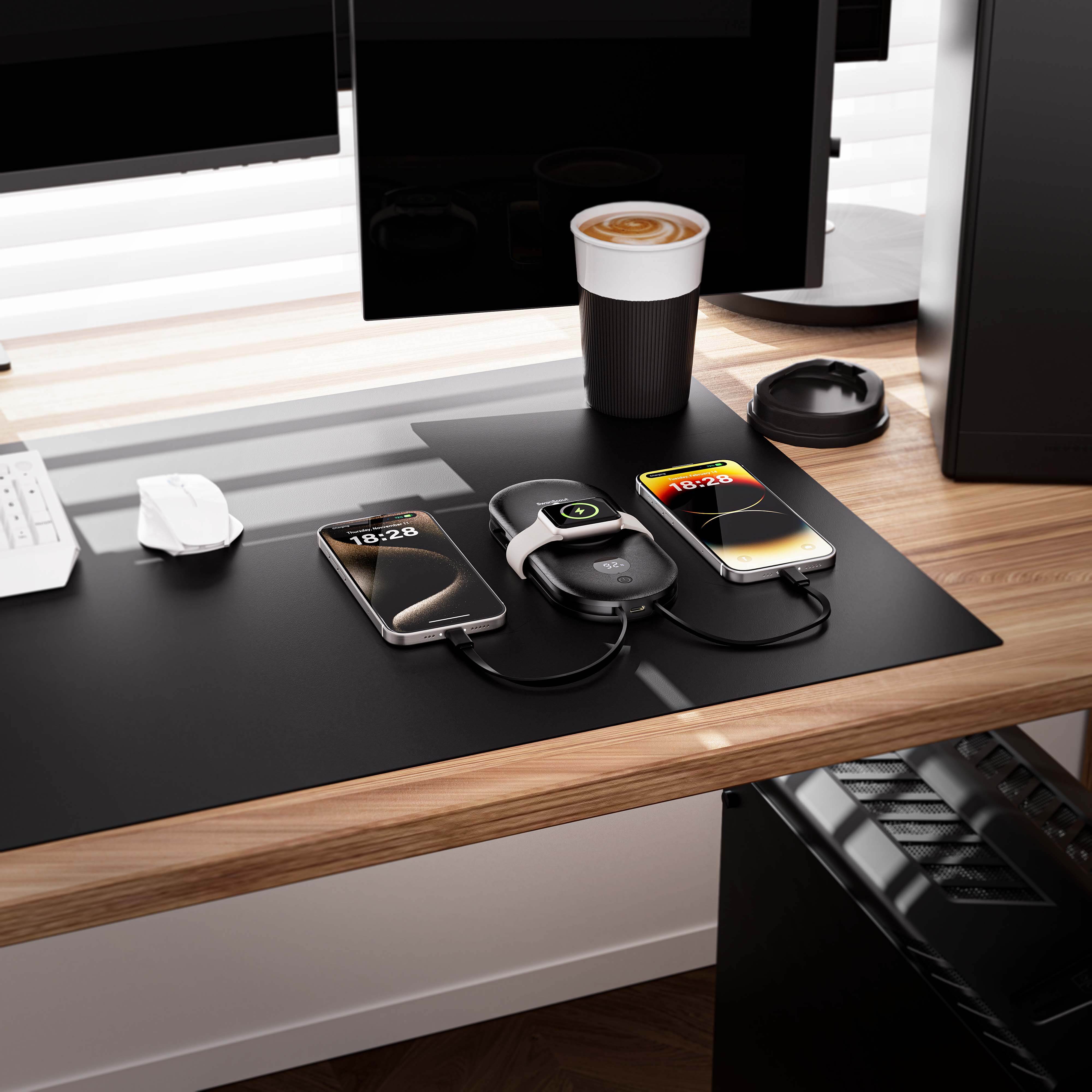 The SwanScout 302A features an builtin AC wall plug and cables, offering an all-in-one solution for charging your Apple devices.