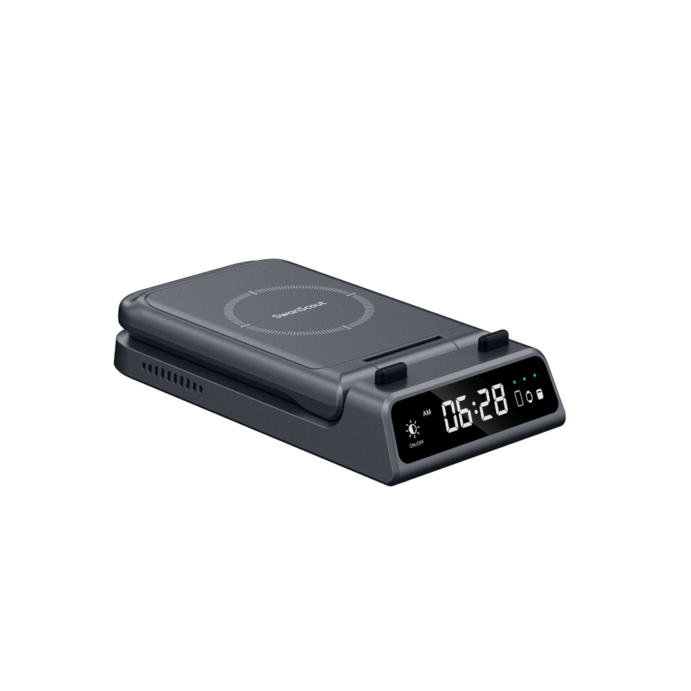 SwanScout 703A – 3 w 1 bezprzewodowa ładowarka do Apple z zegarem