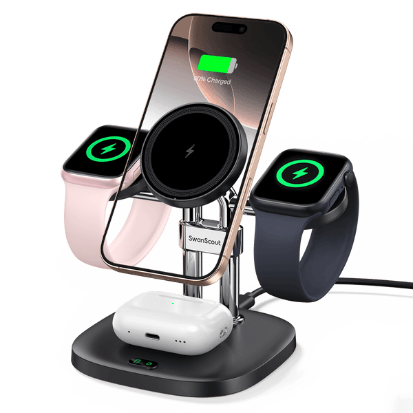 SwanScout 709M - Cargador inalámbrico magnético 4 en 1 para Apple