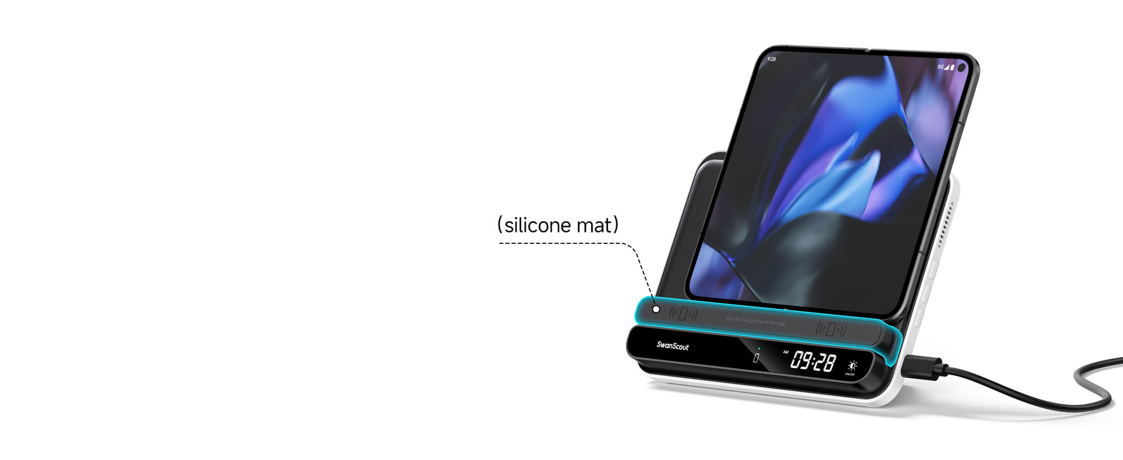 The SwanScout 710FG2 acts as a full Pixel charging station, powering your phone, watch, and earbuds in a single wireless hub.