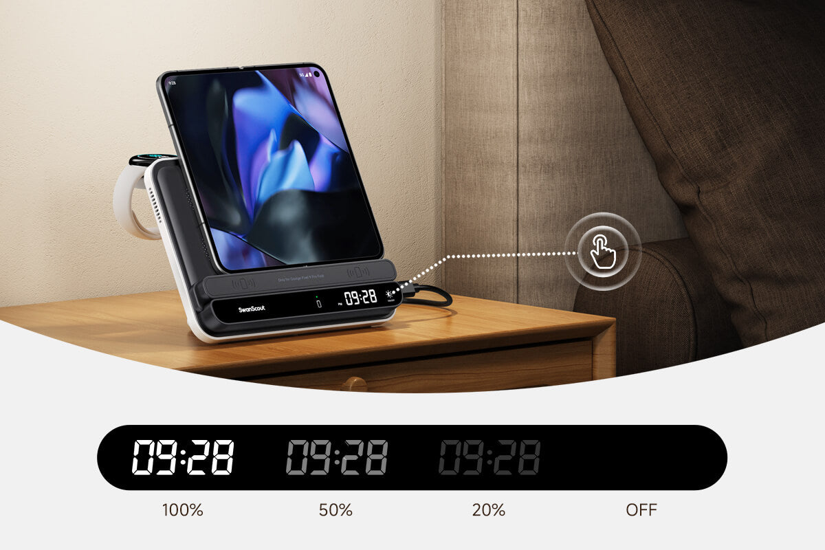 The SwanScout 710FG2 is a reliable wireless charger for Pixel, combining elegance with powerful multi-device charging.