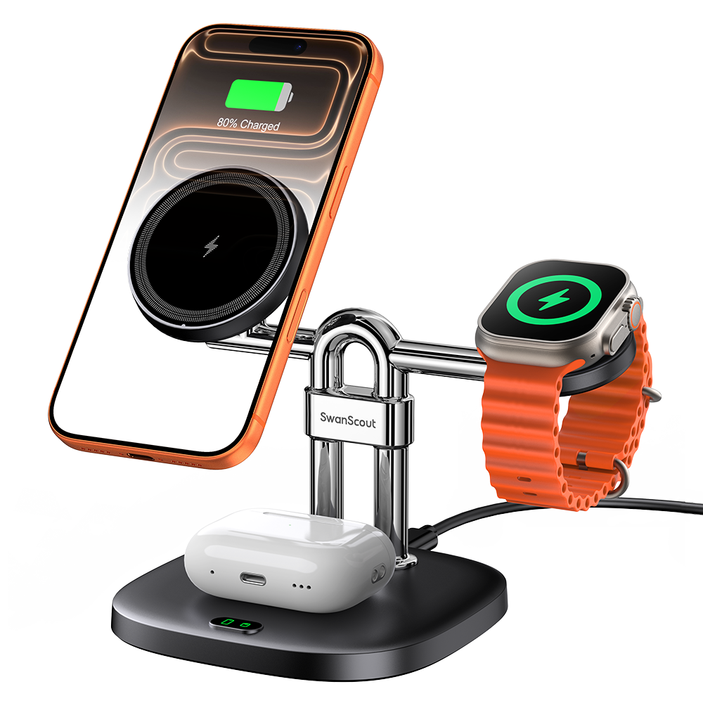 SwanScout 3-in-1 wireless charger for iPhone, Apple Watch, and AirPods