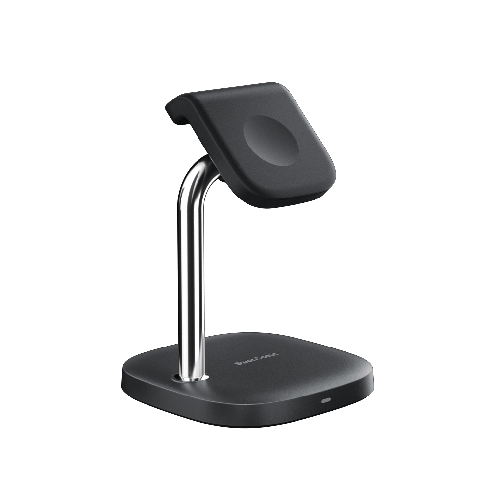 Front-left angled view of SwanScout 505A, showcasing the compact and elegant design perfect for travel and desktop use