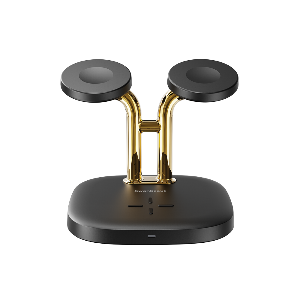 Black and gold SwanScout 704A, demonstrating the professional build quality and multi-device charging compatibility