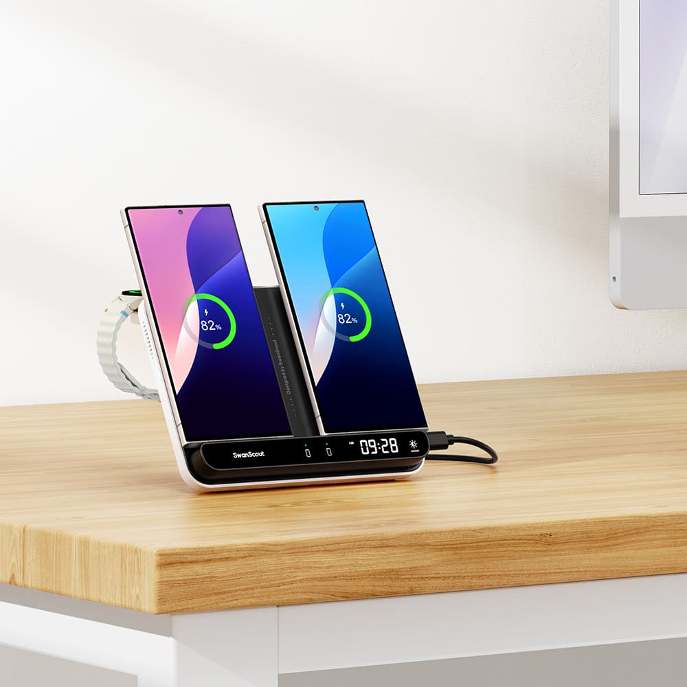Samsung dual phone charging station for an organized office desk setup SwanScout 710S
