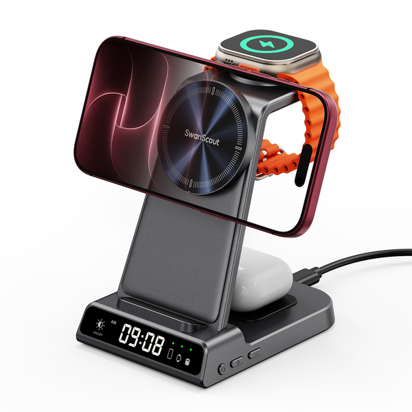 SwanScout C02M - 3 az 1-ben mágneses töltőállomás Apple készülékekhez