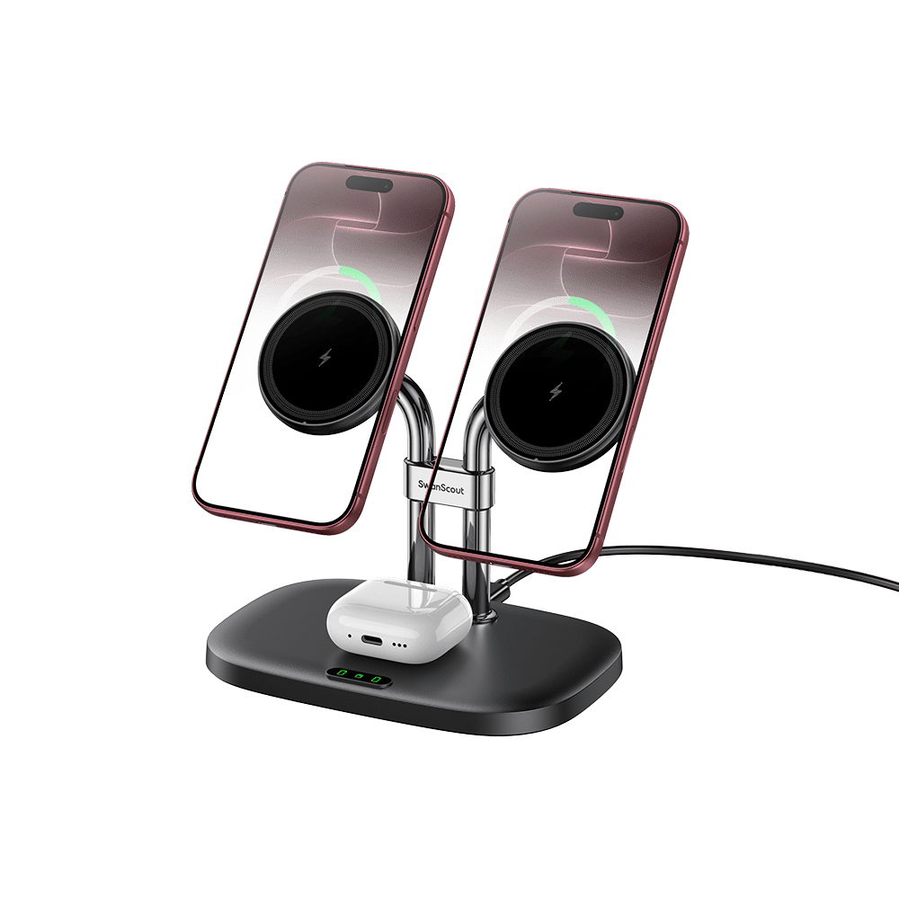 SwanScout 706M - Kettős mágneses töltő iPhone-hoz és vezeték nélküli dokkoló AirPods-hoz