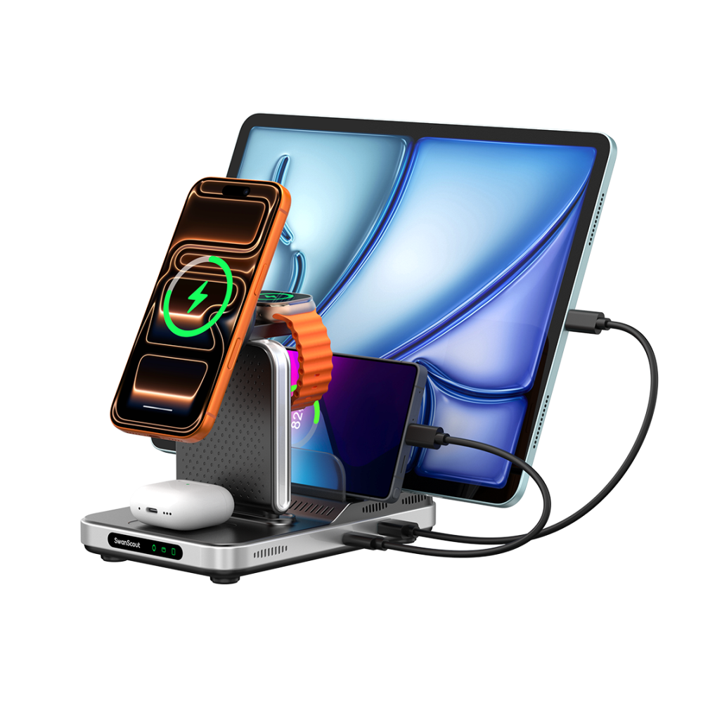 SwanScout 901M - Cargador inalámbrico 5 en 1 para Apple