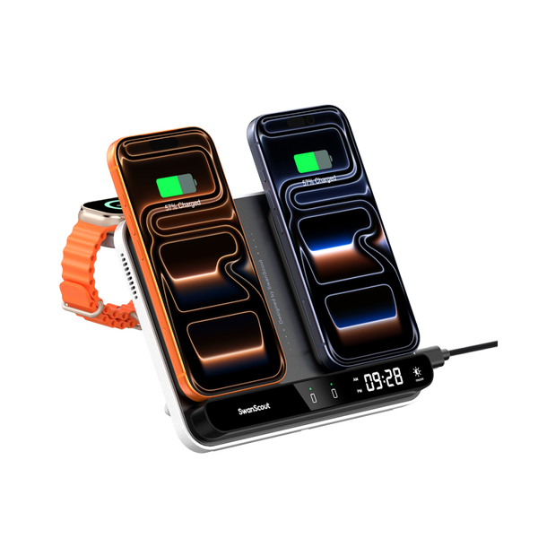 SwanScout 710A - Caricatore wireless doppio per due iPhone e un Apple Watch