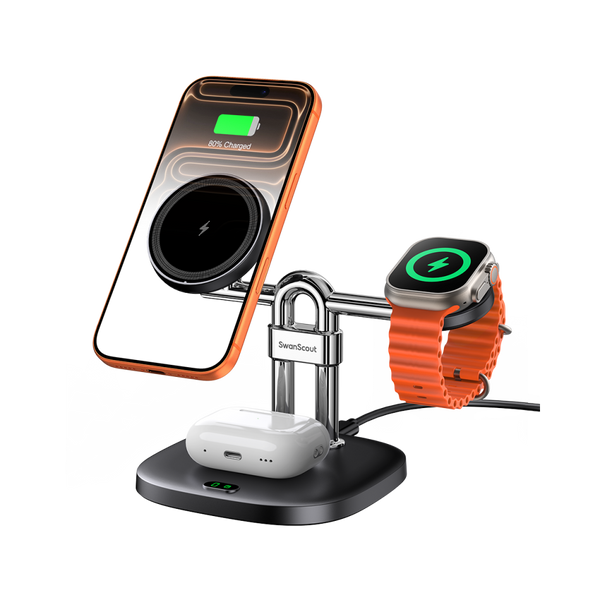 SwanScout 712M - 3-i-1 Magnetisk Trådlös Laddstation för Apple
