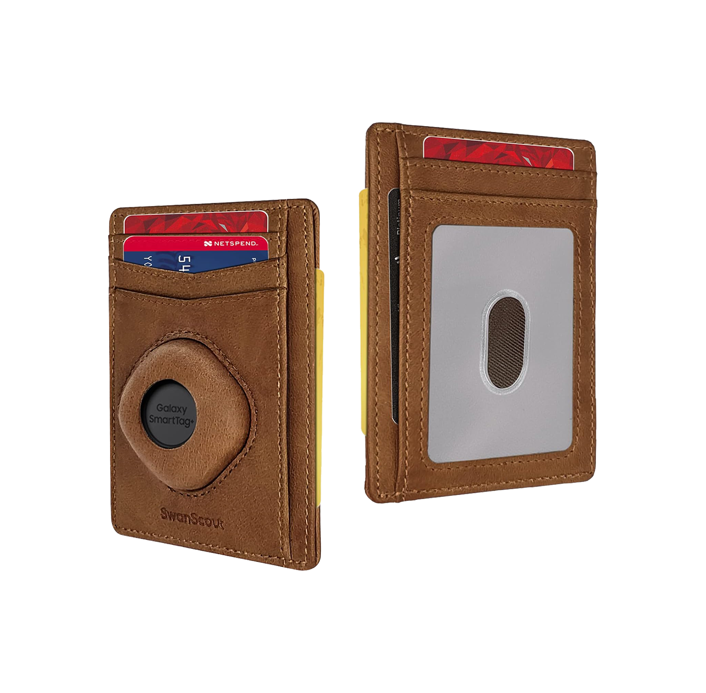 SwanScout 104S brown slim RFID blocking wallet compatible with SmartTag and SmartTag Plus