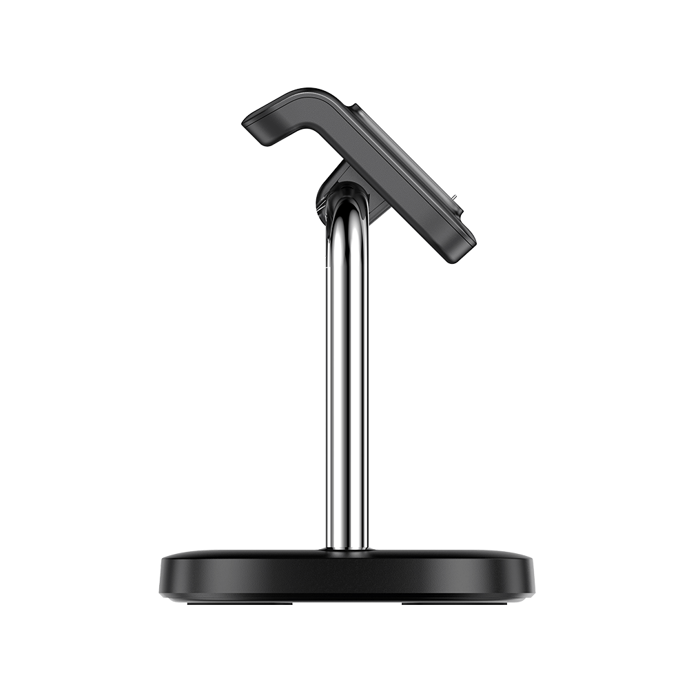 Side profile of the SwanScout 505FC charging dock, demonstrating its compact design and ergonomic structure for office or nightstand.charging