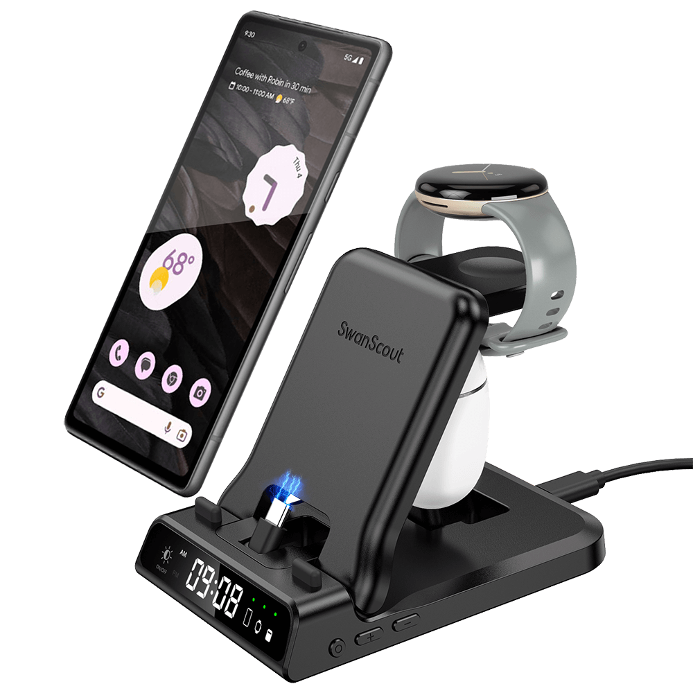 SwanScout 701G - Carregador Rápido com Fio para Pixel Watch 1 com Relógio