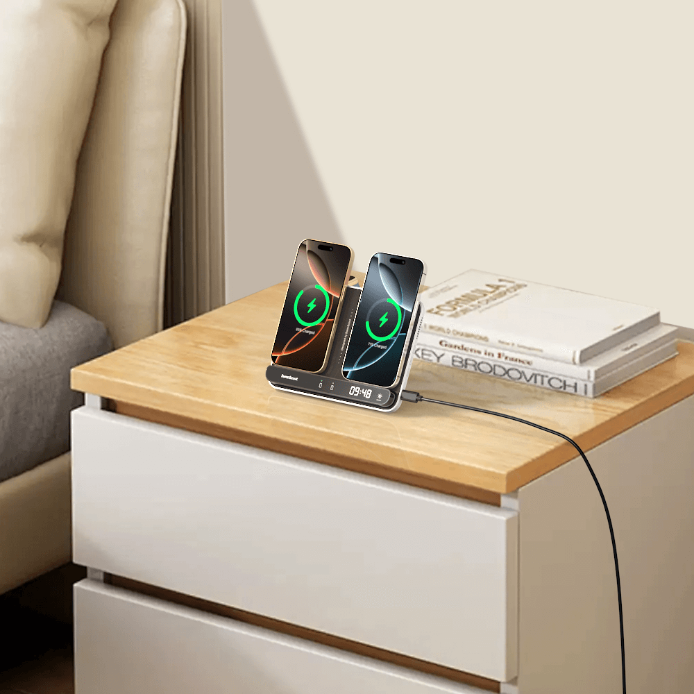 An Apple Watch and AirPods charger ensures both accessories are powered up together, keeping them ready for daily use.
