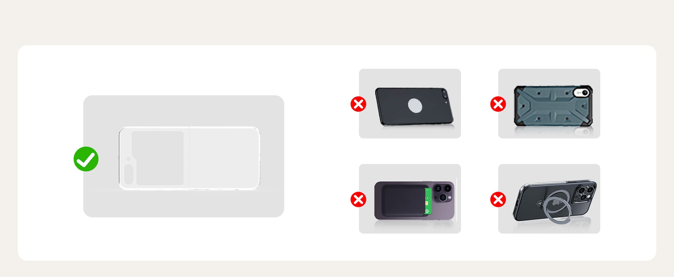 Case-friendly charging on SwanScout 501S with thin clear case accepted and metal or thick cases blocked