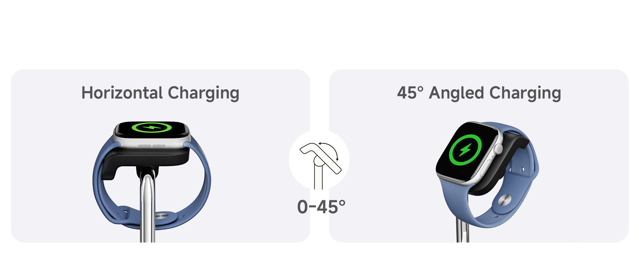Adjustable 0 to 45 degree charging angle for Apple Watch on the SwanScout 505A