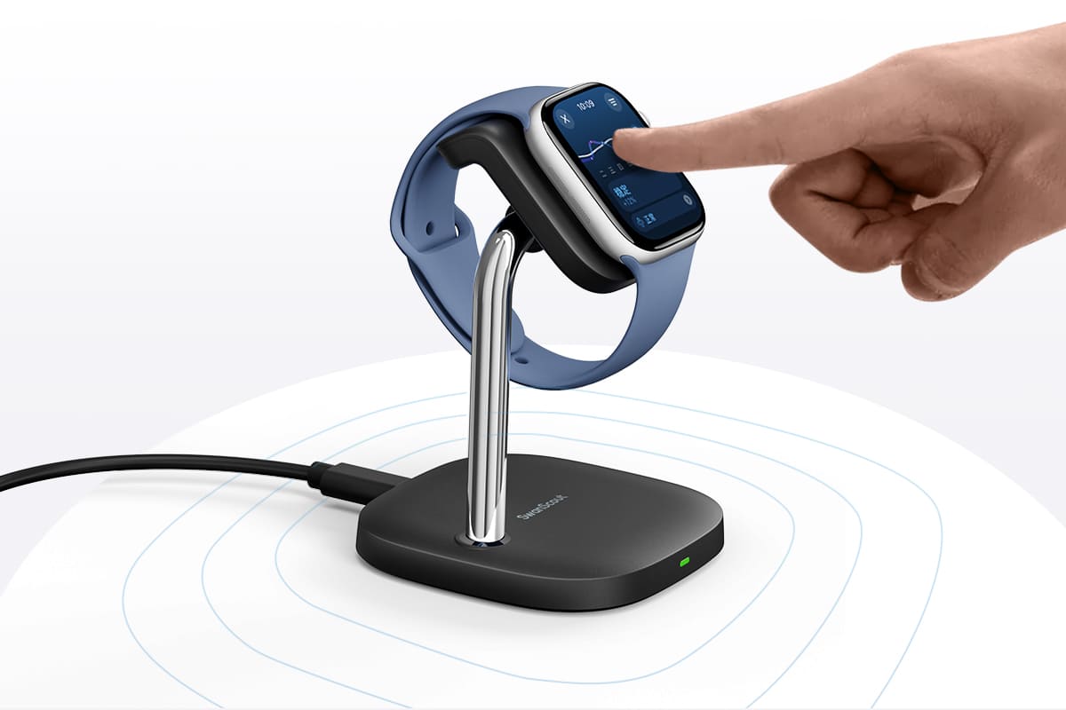 Weighted base design prevents tipping and keeps the Apple Watch charging stand stable SwanScout 505A