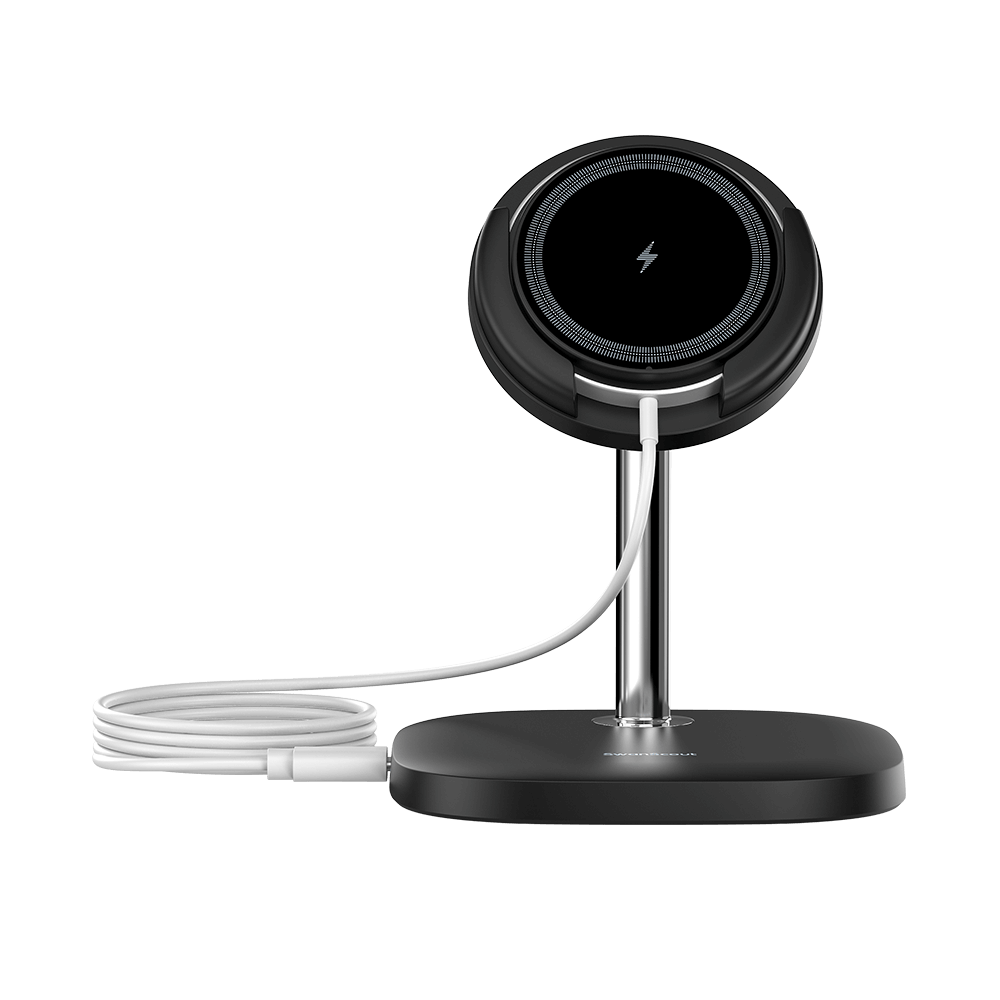 Front view of SwanScout 506SM demonstrating the dual-use design where the magnetic pad can be detached for flat charging without unplugging