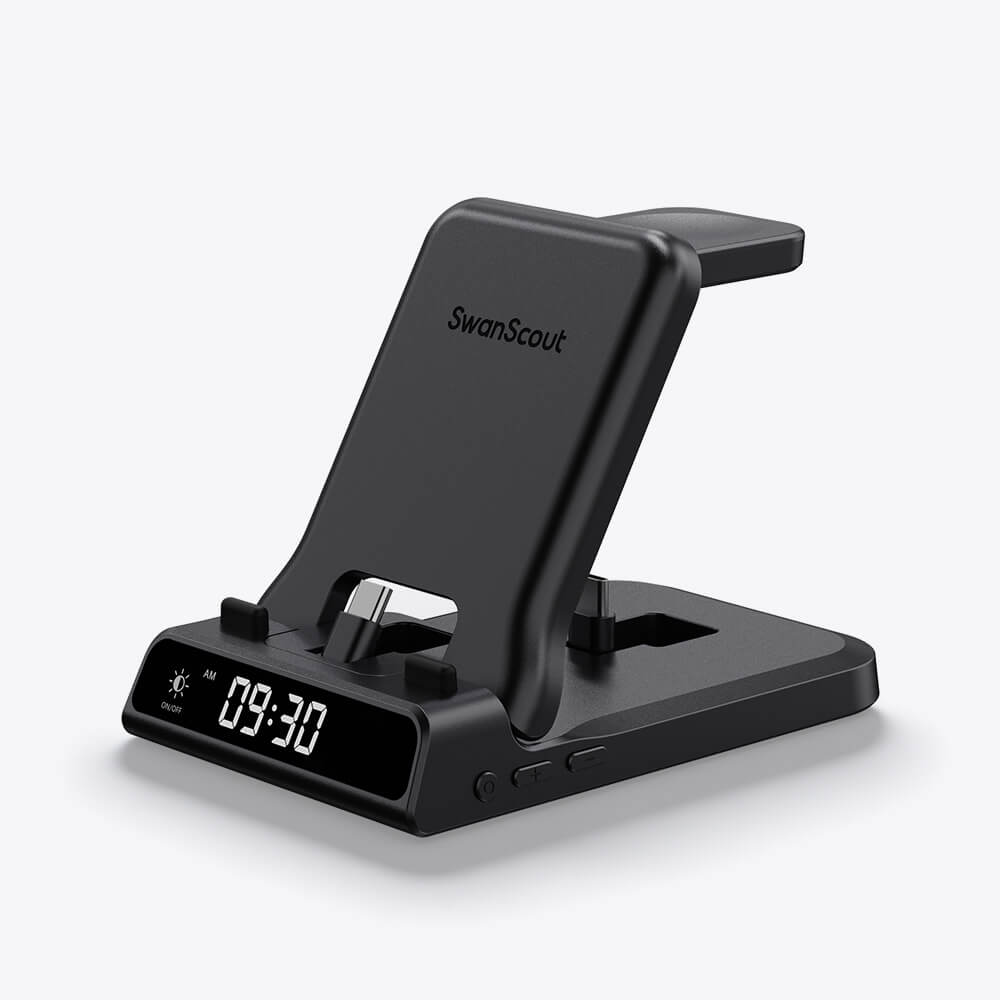 wireless charging station for Samsung devices SwanScout 701S 3-in-1 charger with wired connectors