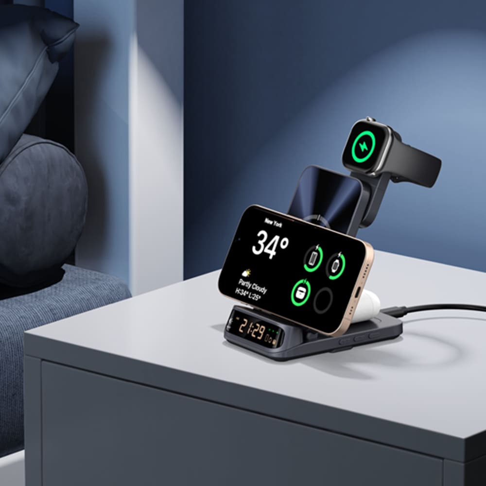 3-in-1 wireless charger with clock for convenient bedside charging SwanScout 708A